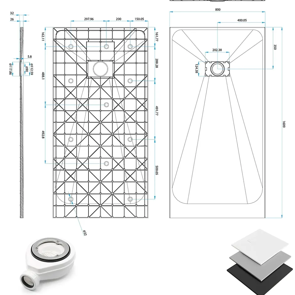 Saniverre Receveur de douche BAYA extra-plat aspect pierre blanc 80 x 160 cm + bonde* Receveur De Douche