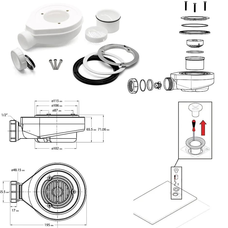 Saniverre Receveur de douche BAYA extra-plat aspect pierre blanc 80 x 160 cm + bonde* Receveur De Douche