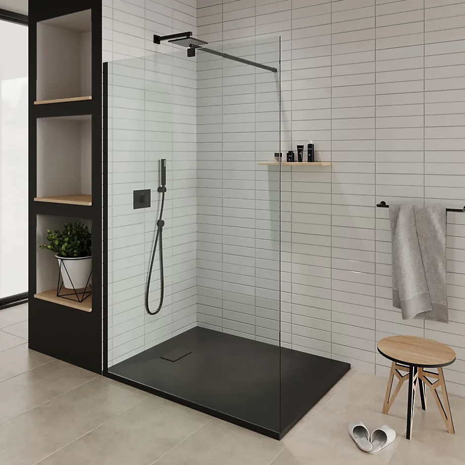 Saniverre Receveur de douche BAYA extra-plat aspect pierre noir 90 x 160 cm + bonde* Receveur De Douche