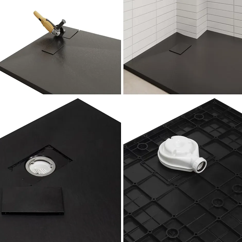 Saniverre Receveur de douche BAYA extra-plat aspect pierre noir 90 x 160 cm + bonde* Receveur De Douche