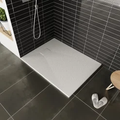 Saniverre Receveur de douche BAYA extra-plat aspect pierre blanc 90 x 160 cm + bonde