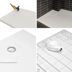 Saniverre Receveur de douche BAYA extra-plat aspect pierre blanc 90 x 160 cm + bonde