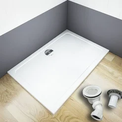 AICA Sanitaire Receveur de douche blanc 90x80x3 cm - Extra plat - Carré - Résine antidérapante avec le bonde de douche et siphon 90cm* Receveur De Douche