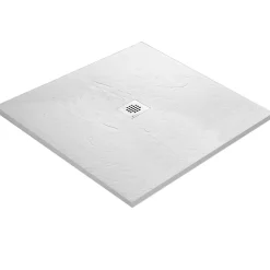 U-tile Receveur de douche blanc 90 x 90 cm haute densité aspect ardoise - grille carrée centrée