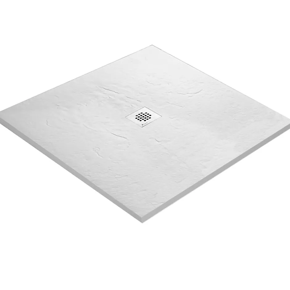 U-tile Receveur de douche blanc 90 x 90 cm haute densité aspect ardoise - grille carrée centrée