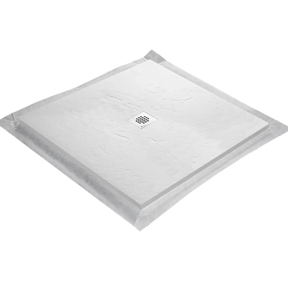 U-tile Receveur de douche blanc 90 x 90 cm haute densité aspect ardoise - grille carrée centrée