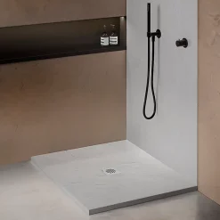 U-tile Receveur de douche blanc 90 x 90 cm haute densité aspect ardoise - grille carrée centrée