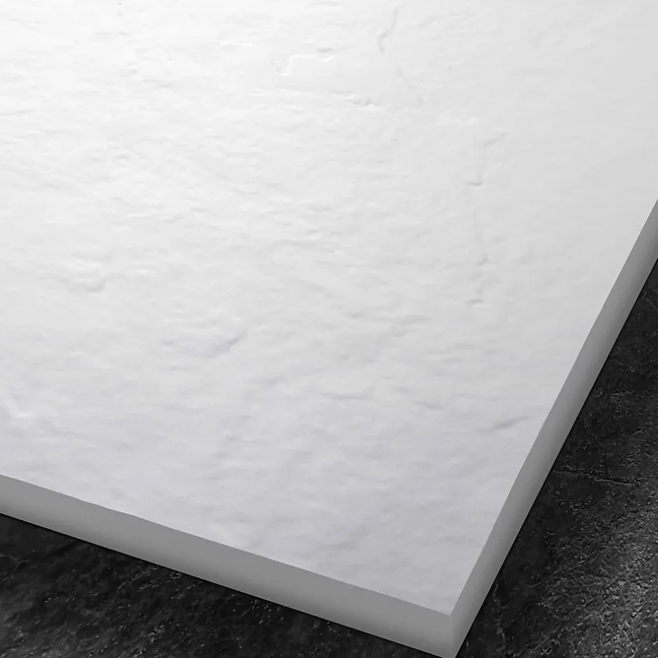 U-tile Receveur de douche blanc 90 x 90 cm haute densité aspect ardoise - grille carrée centrée