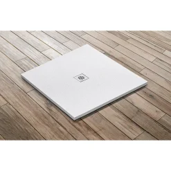 U-tile Receveur de douche blanc 90 x 90 cm haute densité aspect ardoise - grille carrée centrée