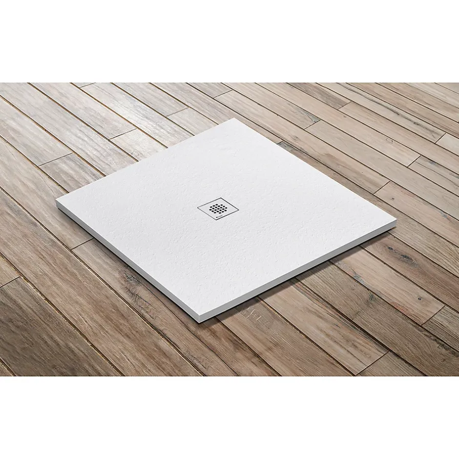 U-tile Receveur de douche blanc 90 x 90 cm haute densité aspect ardoise - grille carrée centrée
