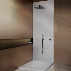 U-tile Receveur de douche blanc 90 x 90 cm haute densité aspect ardoise - grille carrée centrée