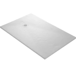 U-tile Receveur de douche blanc 160 x 90 cm haute densité aspect ardoise - grille carrée excentrée* Receveur De Douche