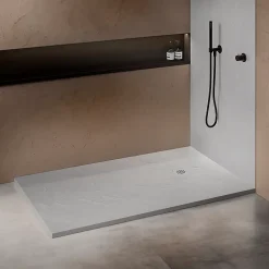 U-tile Receveur de douche blanc 160 x 90 cm haute densité aspect ardoise - grille carrée excentrée* Receveur De Douche
