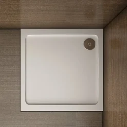 AICA Sanitaire Receveur de douche blanc 80x80x3 cm - Extra plat - Carré - Résine antidérapante avec le bonde de douche et siphon 90cm