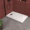 Aurlane Receveur de douche Blanc Effet Pierre 90x140 cm et Grille décor Linéaire en Inox