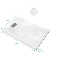Aurlane Receveur de douche Blanc Effet Pierre 90x140 cm et Grille décor Linéaire en Inox