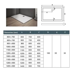 AICA Sanitaire Receveur de douche blanc - 120x80x3cm - rectangulaire - Bac à douche extra plat - Antidérapant