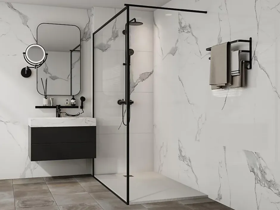 Vente-unique Receveur de douche extra plat à poser ou à encastrer recoupable en résine SMC - Blanc - 160 x 90 cm - MIRNOSA* Receveur De Douche