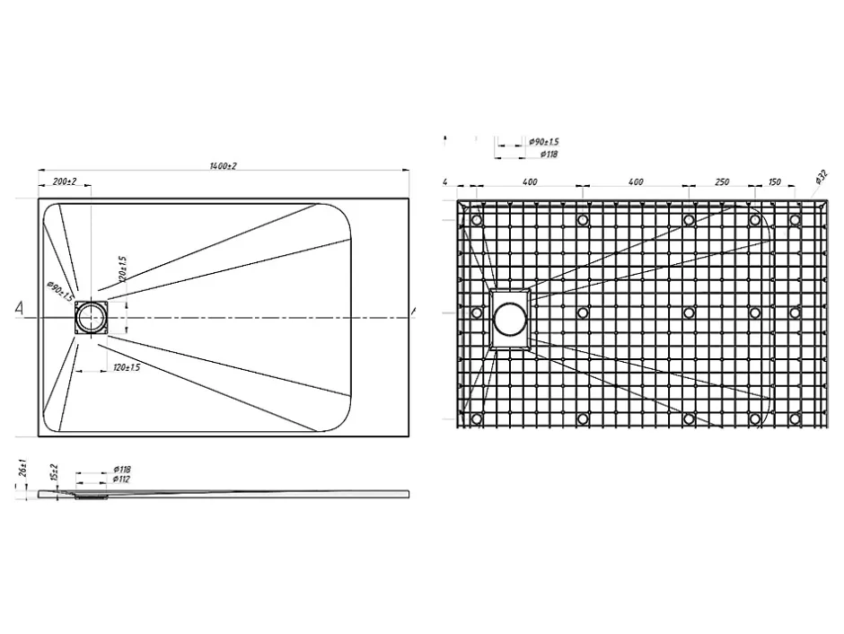 Vente-unique Receveur de douche extra plat à poser ou à encastrer recoupable en résine SMC - Gris - 140 x 90 cm - MIRNOSA