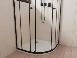 Vente-unique Receveur de douche extra plat à poser ou à encastrer recoupable en résine SMC en quart de cercle - Blanc - 90 x 90 cm - SYFORSA