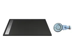 Vente-unique Receveur de douche extra plat à poser ou à encastrer recoupable en résine SMC avec siphon - Noir - 160 x 90 cm - LYROSA* Receveur De Douche