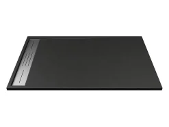 Vente-unique Receveur de douche extra plat à poser ou à encastrer recoupable en résine SMC avec siphon - Noir - 160 x 90 cm - LYROSA* Receveur De Douche