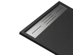 Vente-unique Receveur de douche extra plat à poser ou à encastrer recoupable en résine SMC avec siphon - Noir - 160 x 90 cm - LYROSA* Receveur De Douche