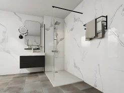 Vente-unique Receveur de douche extra plat à poser ou à encastrer recoupable en résine SMC avec siphon - Blanc - 120 x 90 cm - MIRNOSA