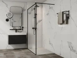 Vente-unique Receveur de douche extra plat à poser ou à encastrer recoupable en résine SMC - Blanc - 140 x 80 cm - MIRNOSA
