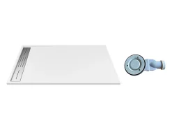 Vente-unique Receveur de douche extra plat à poser ou à encastrer recoupable en résine SMC avec siphon - Blanc - 160 x 90 cm - LYROSA