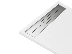 Vente-unique Receveur de douche extra plat à poser ou à encastrer recoupable en résine SMC avec siphon - Blanc - 160 x 90 cm - LYROSA