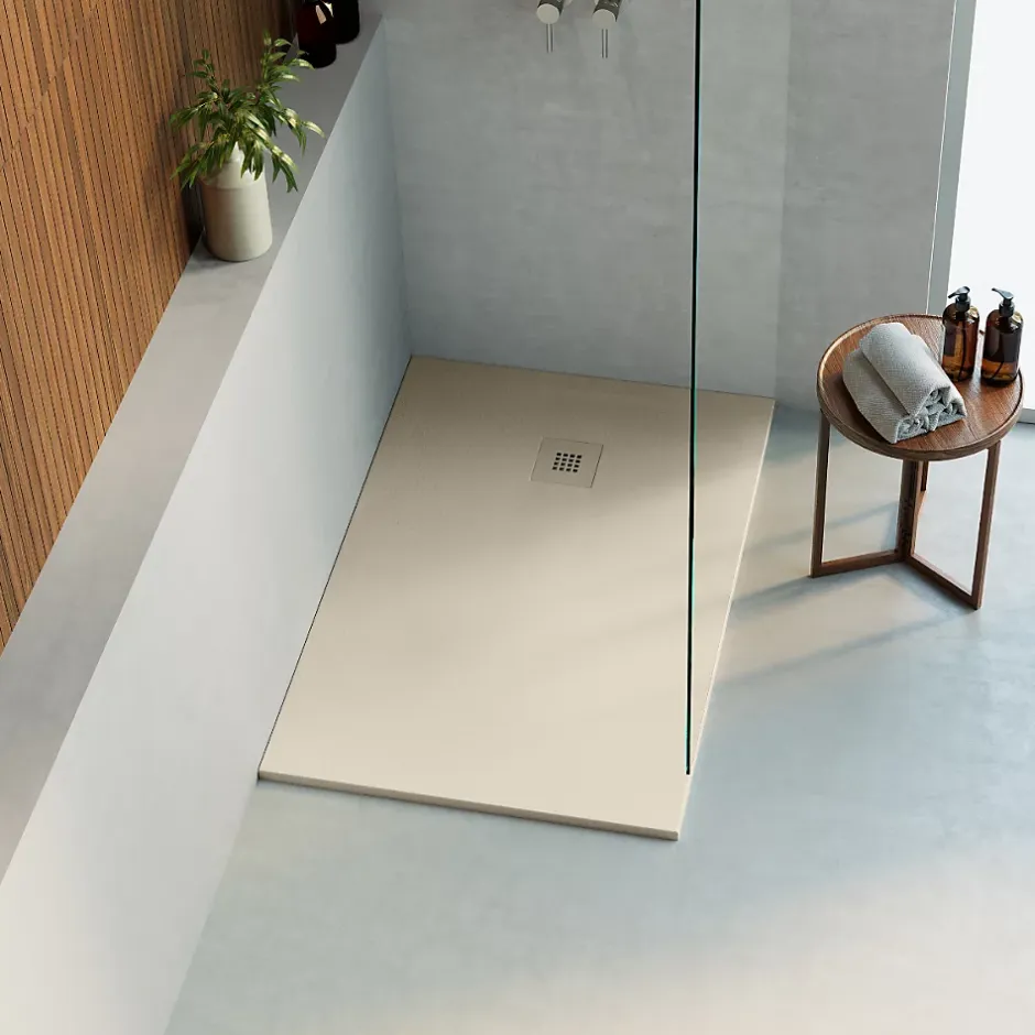 Lavaberg Receveur de Douche Extraplat 180x90cm Beige - Résine Minérale - Antidérapant - Effet Ardoise - Bonde Incluse -* Receveur De Douche