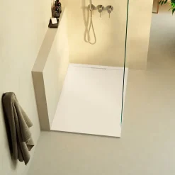 Lavaberg Receveur de Douche Extraplat 120x80cm Beige - Résine Minérale - Antidérapant - Effet Ardoise - Bonde Incluse -
