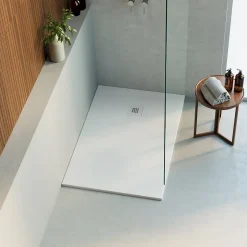 Lavaberg Receveur de Douche Extraplat 160x80cm Blanc - Résine Minérale - Antidérapant - Effet Ardoise - Bonde Incluse -