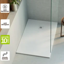 Lavaberg Receveur de Douche Extraplat 160x80cm Blanc - Résine Minérale - Antidérapant - Effet Ardoise - Bonde Incluse -