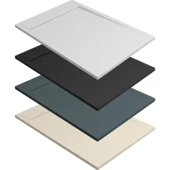 Lavaberg Receveur de Douche Extraplat 140x80cm Beige - Résine Minérale - Antidérapant - Effet Ardoise - Bonde Incluse -