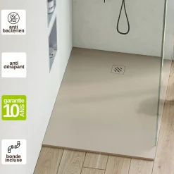 Sanizéo Receveur de Douche Extraplat 90x120cm Beige - Résine Minérale - Antidérapant - Effet Pierre Naturelle - RÉSIGRÈS.