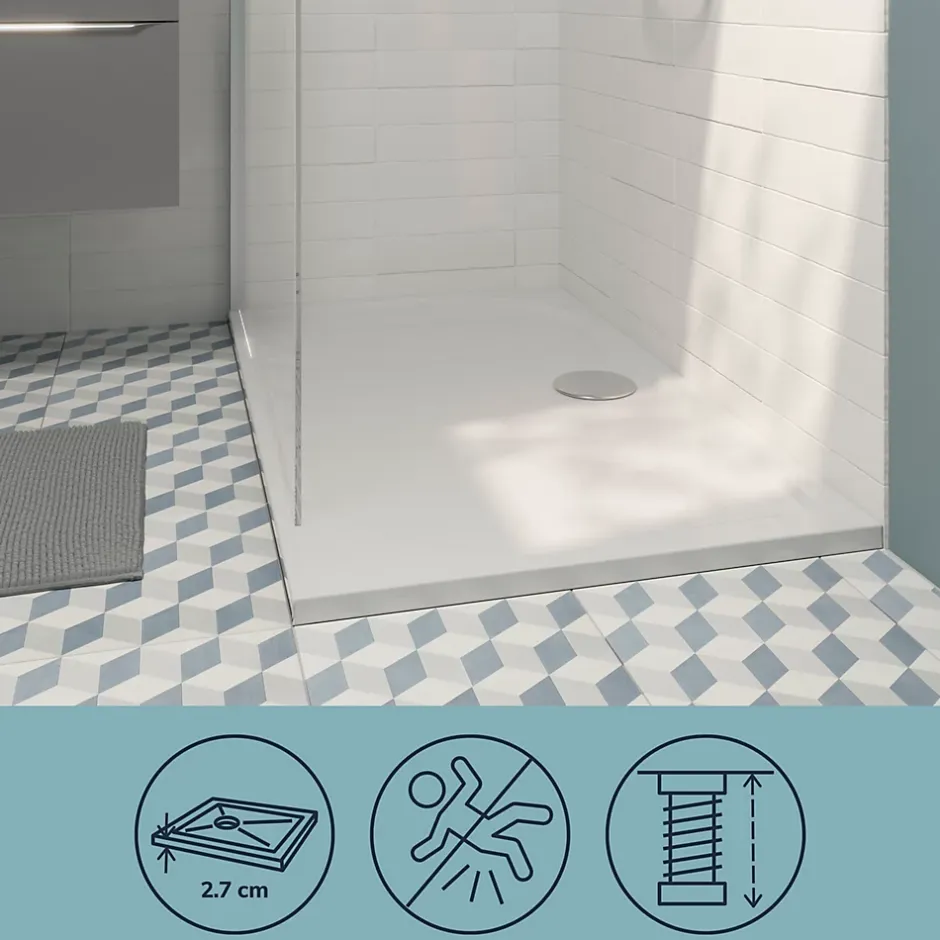 GoodHome Receveur de douche extra-plat l.70 x L.120 cm blanc anti dérapant, Limski* Receveur De Douche