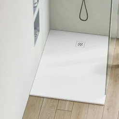 Sanizéo Receveur de Douche Extraplat 90X110cm Blanc - Résine Minérale - Antidérapant - Effet Pierre Naturelle - RÉSIGRÈS.
