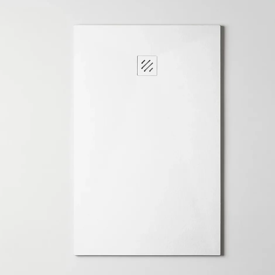 Sanizéo Receveur de Douche Extraplat 90X110cm Blanc - Résine Minérale - Antidérapant - Effet Pierre Naturelle - RÉSIGRÈS.