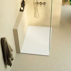 Lavaberg Receveur de Douche Extraplat 160x90cm Blanc - Résine Minérale - Antidérapant - Effet Ardoise - Bonde Incluse -* Receveur De Douche