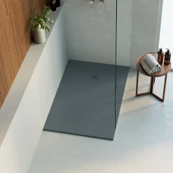 Lavaberg Receveur de Douche Extraplat 120x80cm Gris - Résine Minérale - Antidérapant - Effet Ardoise - Bonde Incluse -* Receveur De Douche