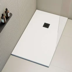 Poalgi Receveur de douche extraplat blanc 75 x 110 cm grille noire Hos's -