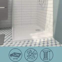 GoodHome Receveur de douche extra-plat l.80 x L.140 cm blanc anti dérapant, Limski