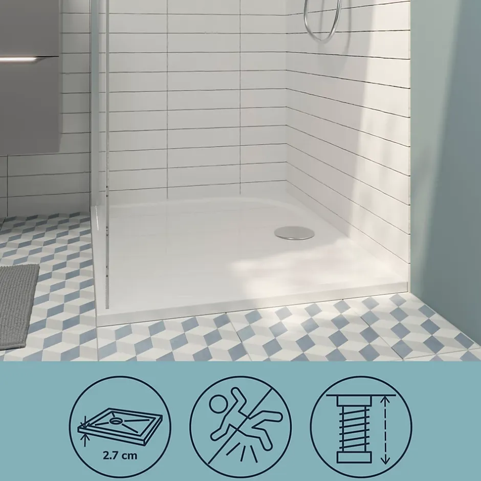 GoodHome Receveur de douche extra-plat l.80 x L.140 cm blanc anti dérapant, Limski