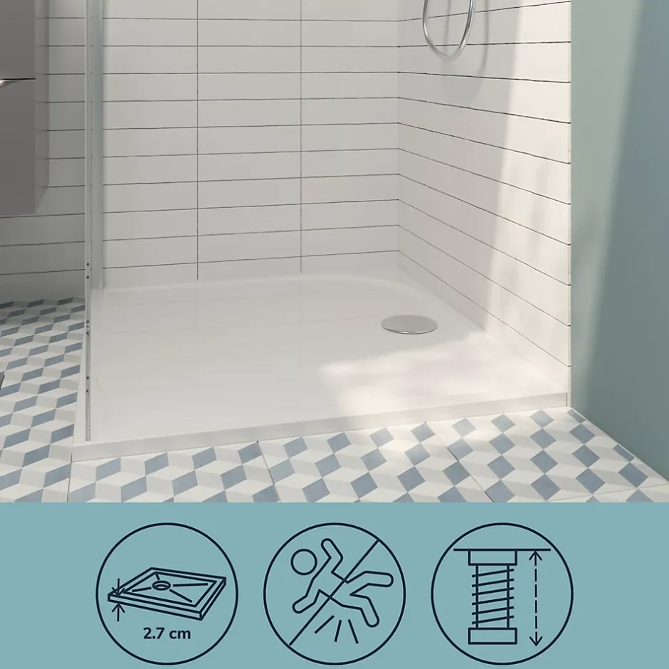 GoodHome Receveur de douche extra-plat l.90 x L.140 cm blanc anti dérapant, Limski* Receveur De Douche