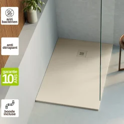 Lavaberg Receveur de Douche Extraplat 180x80cm Beige - Résine Minérale - Antidérapant - Effet Ardoise - Bonde Incluse -* Receveur De Douche