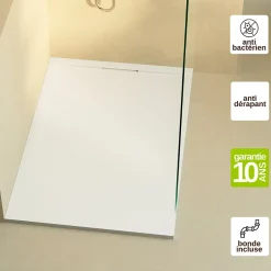 Lavaberg Receveur de Douche Extraplat 140x90cm Blanc - Résine Minérale - Antidérapant - Effet Ardoise - Bonde Incluse -* Receveur De Douche
