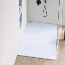 Sanizéo Receveur de Douche Extraplat 100X180cm Blanc - Résine Minérale - Antidérapant - Effet Pierre Naturelle - RÉSIGRÈS.* Receveur De Douche