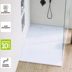 Sanizéo Receveur de Douche Extraplat 100X180cm Blanc - Résine Minérale - Antidérapant - Effet Pierre Naturelle - RÉSIGRÈS.* Receveur De Douche